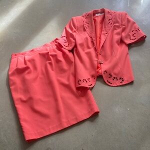 Morgan Miller vintage 10 Coral Pencil Skirt and Jacket Suit